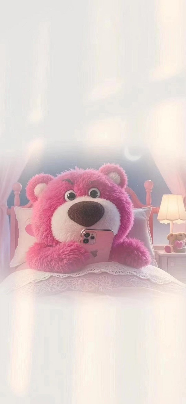 Gấu dâu vẫy tay, phông nền trái tim dễ thương