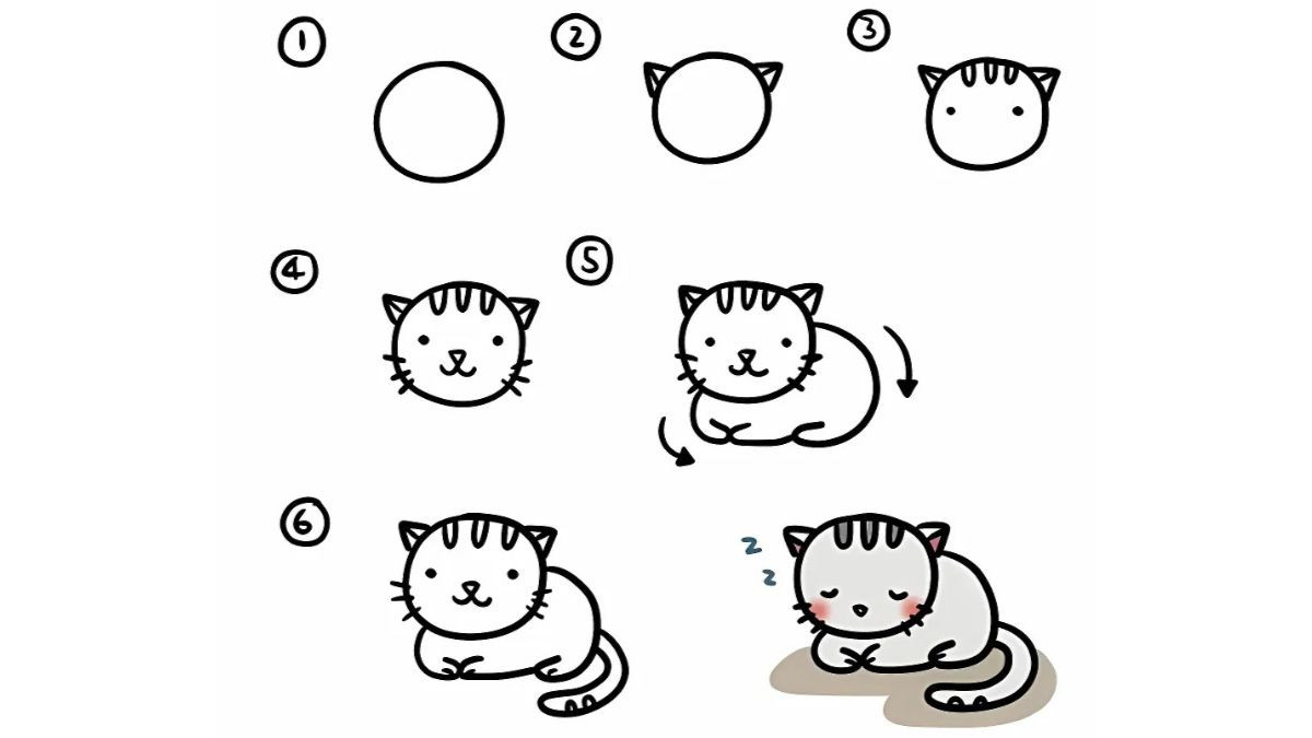 Cách Vẽ Hình Cute Con Mèo