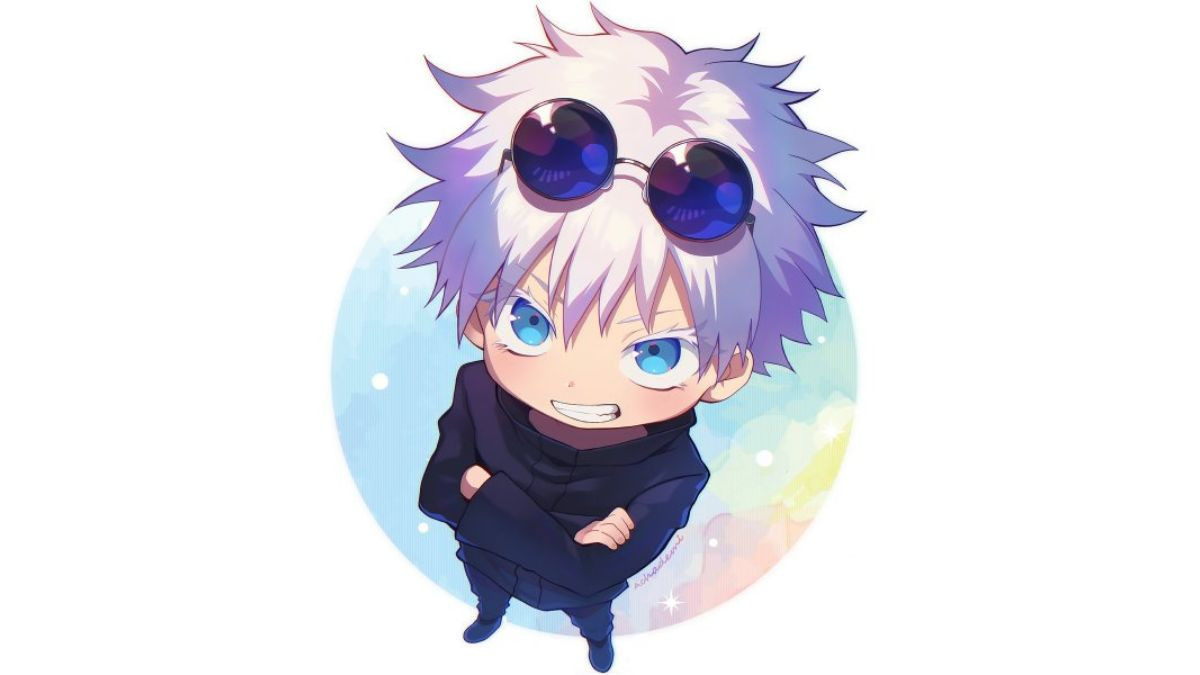 Chibi Gojo Satoru với ánh mắt tinh nghịch