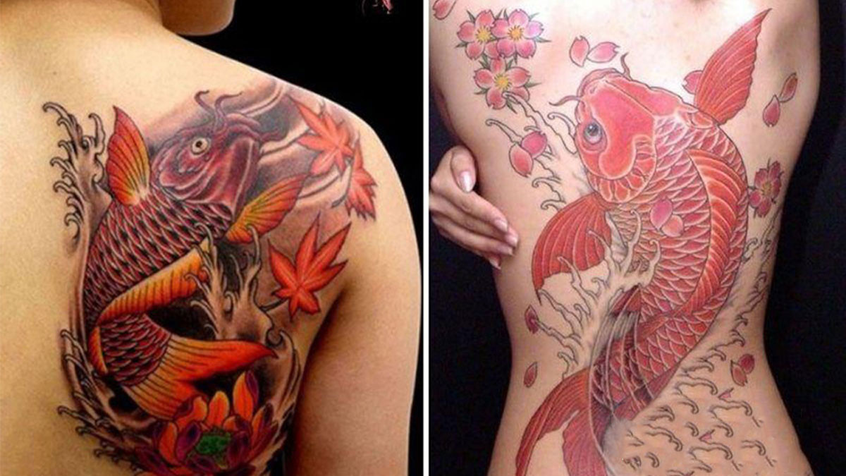 Hình xăm full lưng cá chép hóa rồng
