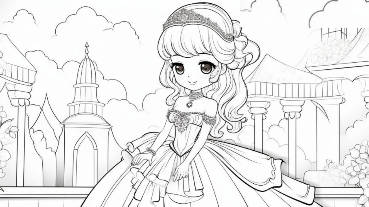Tranh tô màu công chúa chibi dễ thương